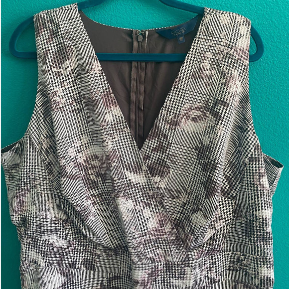 Rachel Roy Houndstooth Floral Midi Length Tea Dress 16W - Picture 4 of 10